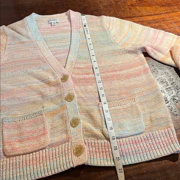 J.Crew Cotton Buttoned Front V-Neck Cardigan Sweater Rainbow/Pastel Knit Size M - Picture 9 of 12